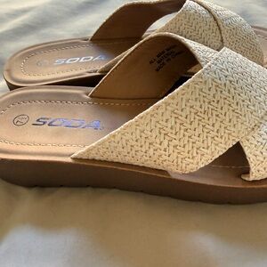 Soda Women's Tan and Cream Woven Sandals